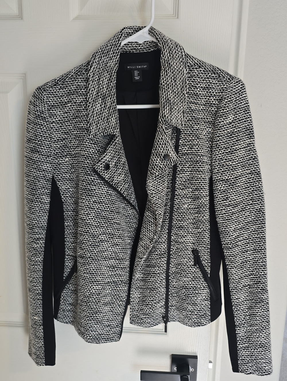 Willi Smith Black and White Tweed Moto-Style Blazer Small
